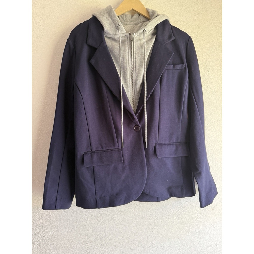 NEW Liverpool Los Angeles Navy Blazer With Gray Hoodie Zip Jacket Women's Sz L